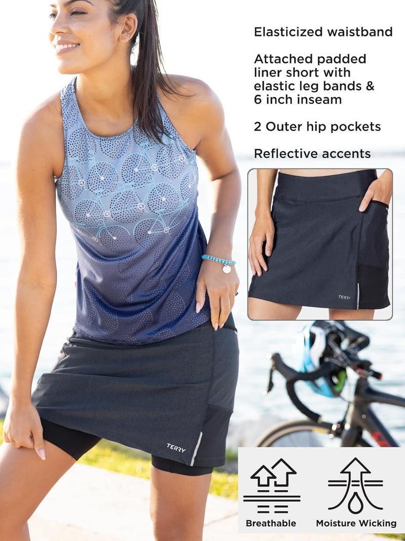 Terry Fixie Skort, Womens Cycling Skirt with Attached Padded Liner Short, Athletic Sport Performance Stretch Bike Skirt - Image 4